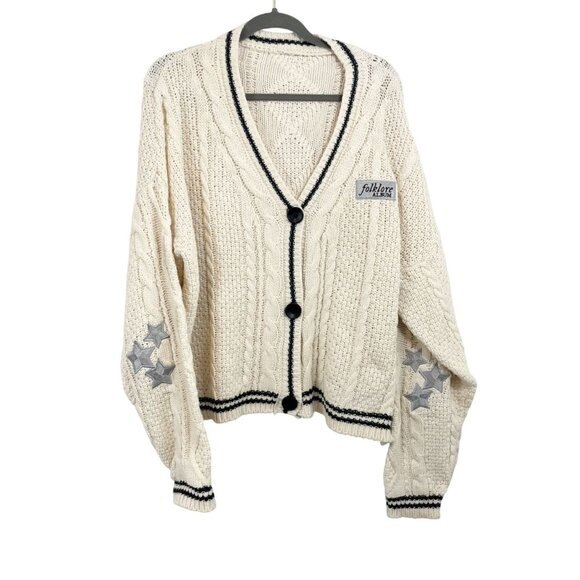 Taylor Swift Folklore Album Chest Patch Varsity Cardigan Sweater - Size XL/2XL - Picture 1 of 8